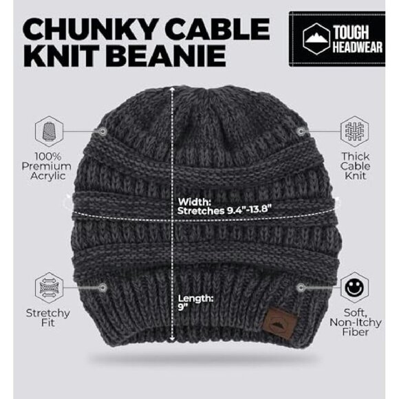 Cable Knit Slouchy Beanie Winter Hat Acrylic Warm Itch-Free - Picture 4 of 8